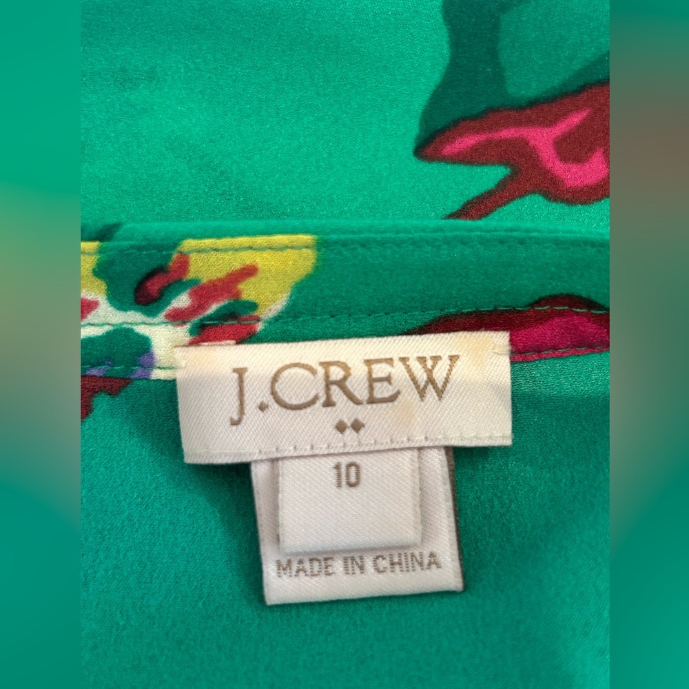 J CREW s10 split neck-flutter slv top in Kelly green Asian inspired floral print - Picture 3 of 5
